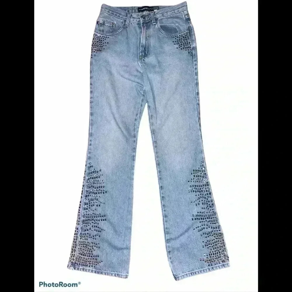 Vintage Gold Rhinestone Studded Express Jeans